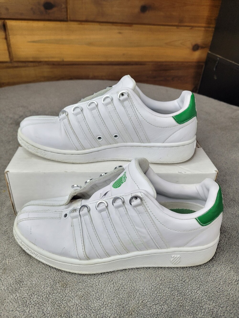 K Swiss White Green Shoes Womens 7.5 Leather Low Top Sneakers *No Laces* - Picture 4 of 8
